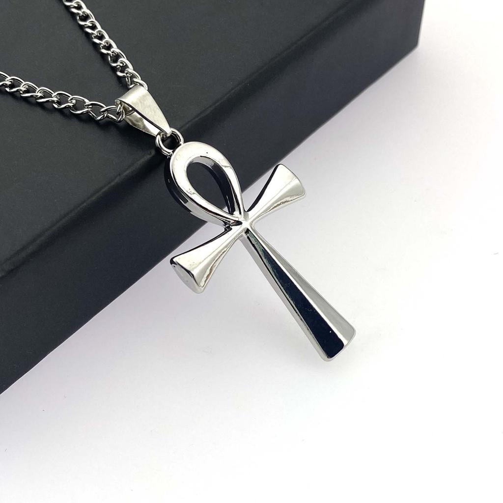 Glossy Men'S Necklace Ancient Egyptian Talisman Of Life Pendant Sweater Chain