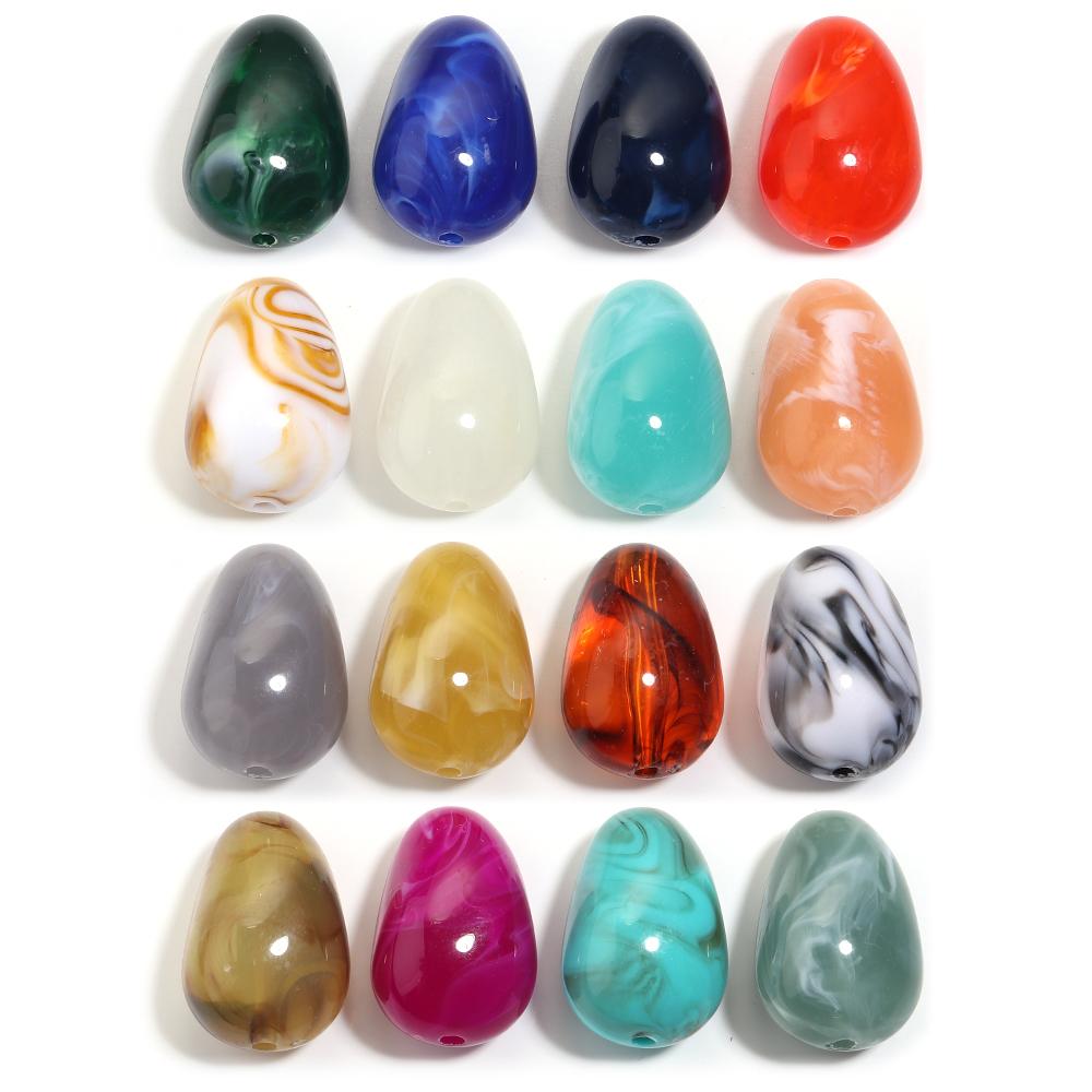 10pcs/lot Droplet Shape Acrylic Beads Colorful Irregular Loose Spaced Oval Beads For Jewelry Making DIY Crafts Bracelet Necklace