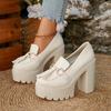 High Heels Women Mary Jane Shoes Retro Bows Elegant Chunky Heel Women Wedding Shoes Fashion White Round Toe Platform Sandals