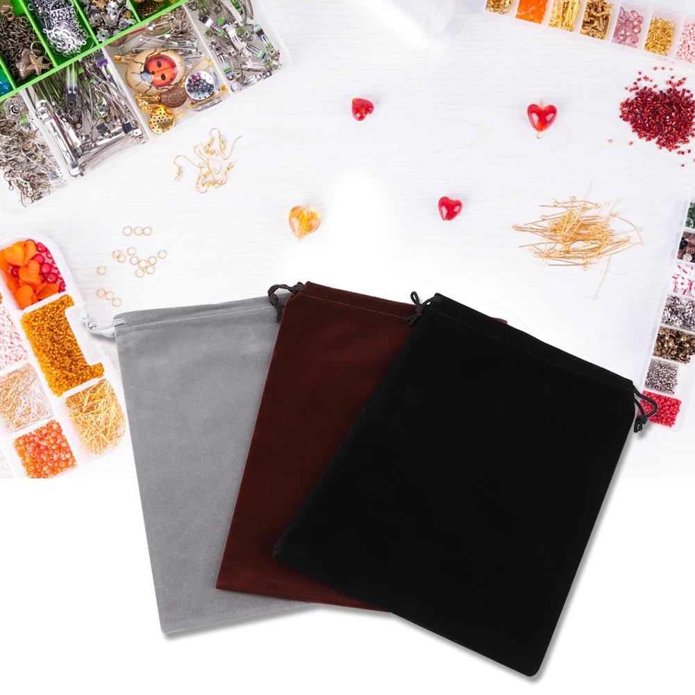 3Pcs Flocking Cloth Drawstring Pouch DustProof Storage Bag for Jewelry Gift Candies Phone