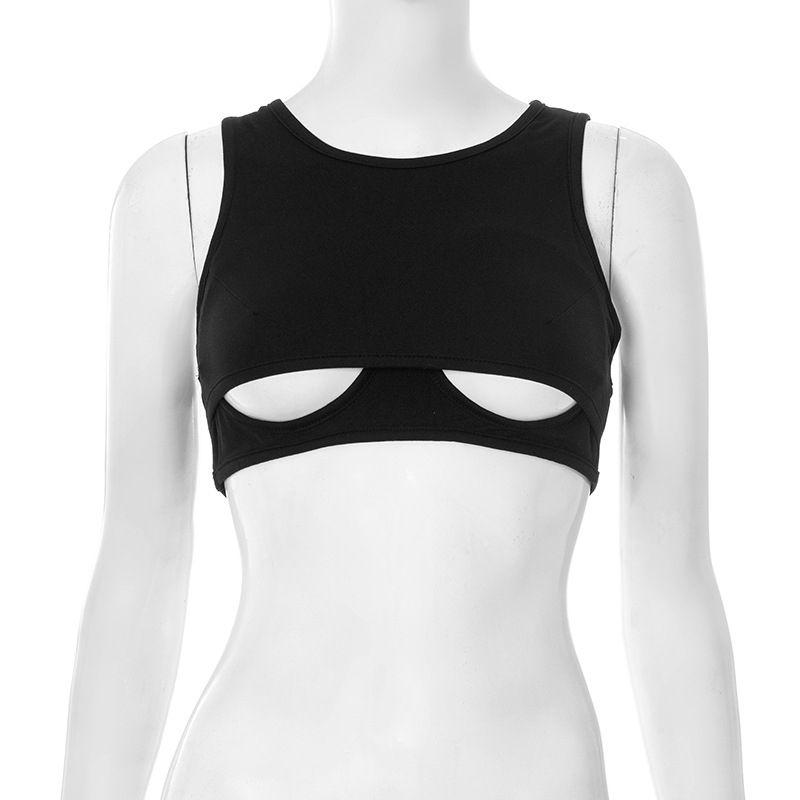 European and American Summer New Solid Round Neck Hollow Out Sexy Vest Top Hollow Out Sexy Vest Top