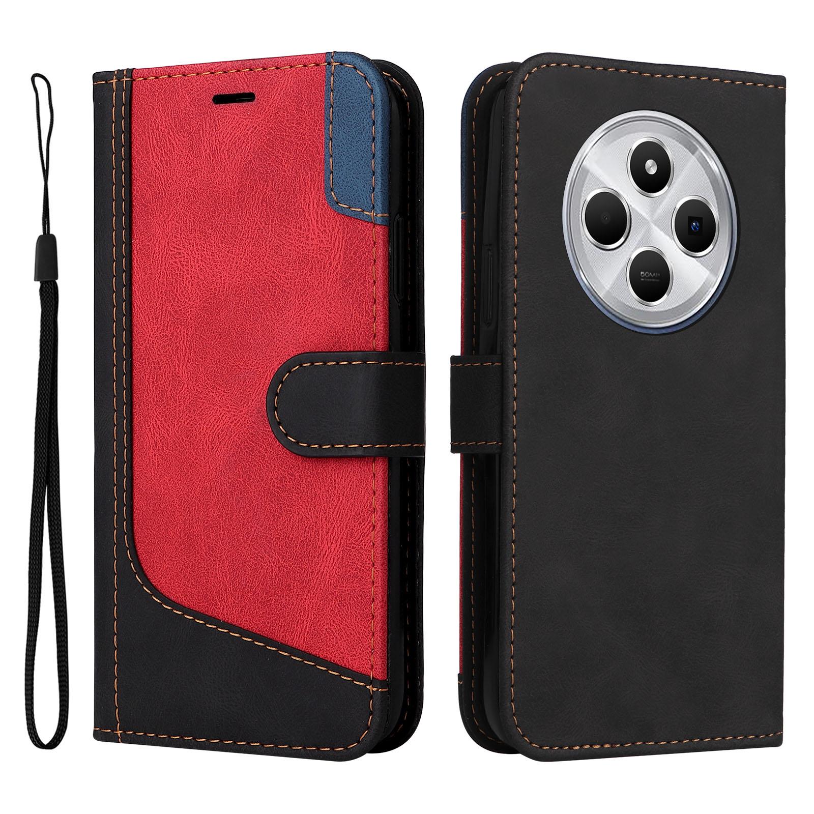 

For Xiaomi Poco C75 4G/Redmi 14R 5G/14C 4G Case Flip Wallet Leather Phone Cover 3 Color Splicing Black