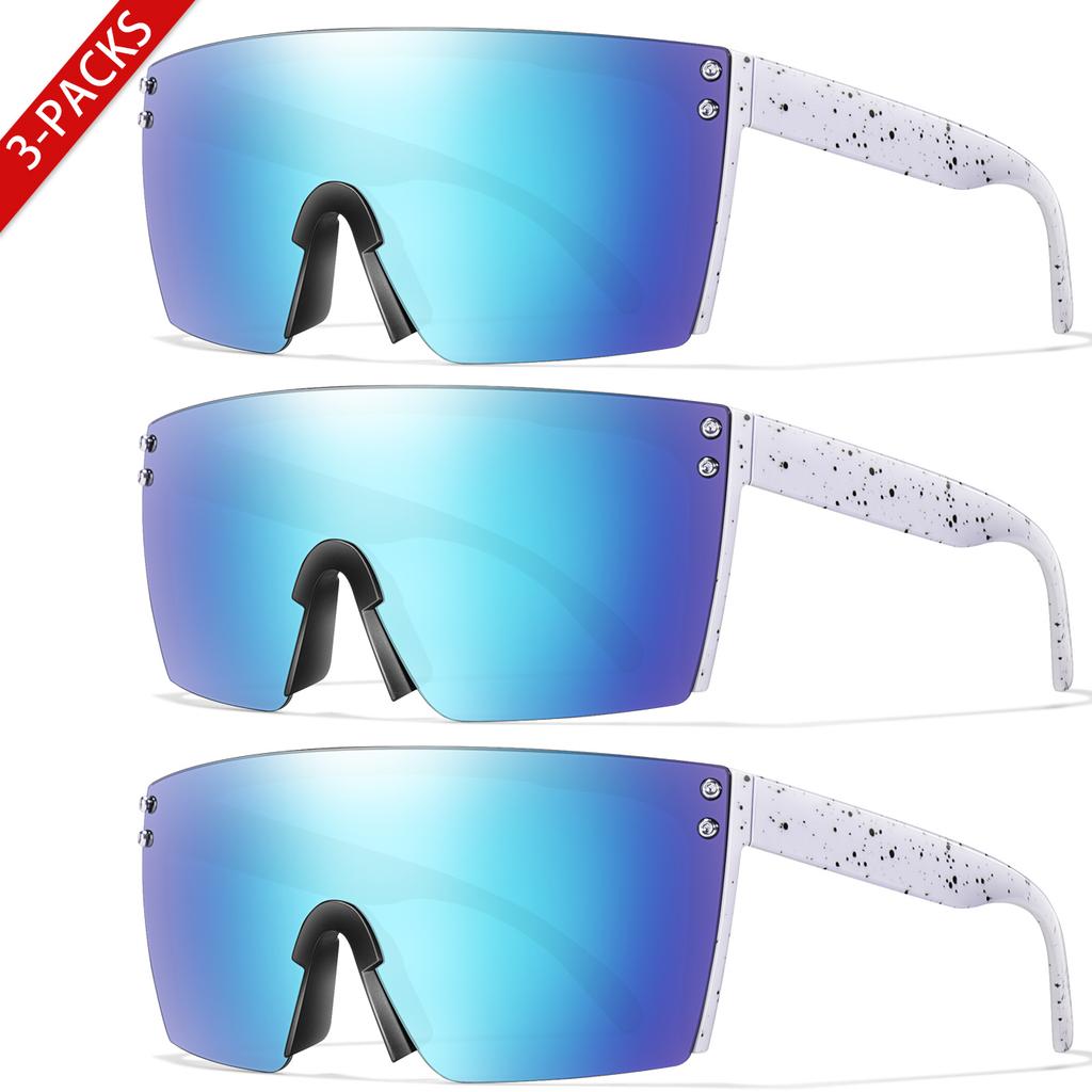 3 Pairs Fishing Sunglasses Men and women Square Oversize Windproof Shades with UV Protection for Outdoor Cycling Hiking
