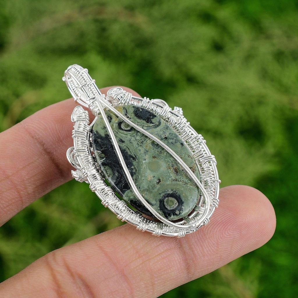 Daughters Day Sale 925 Sterling Silver Kambaba Jasper Gemstone Wire Wrap Pendant