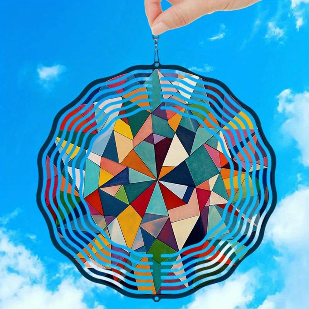 Colorful Geometric Metal Wind Chime Outdoor Garden Decor Soothing Sound Hanging Ornament for Patio Porch Christmas Thanksgiving Gifts