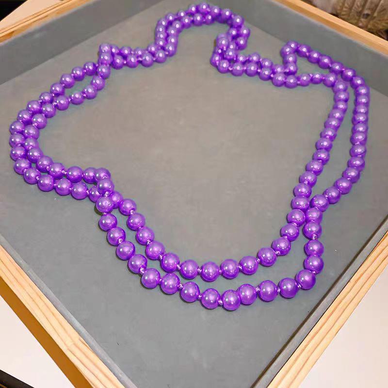 Retro Multi-Color Long Imitation Pearl Bead Necklace for Women
