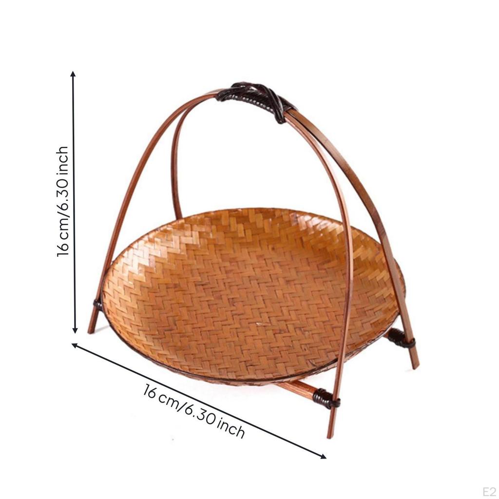 Woven Basket Tray with Stand Freestanding Bamboo Handle Decorative for