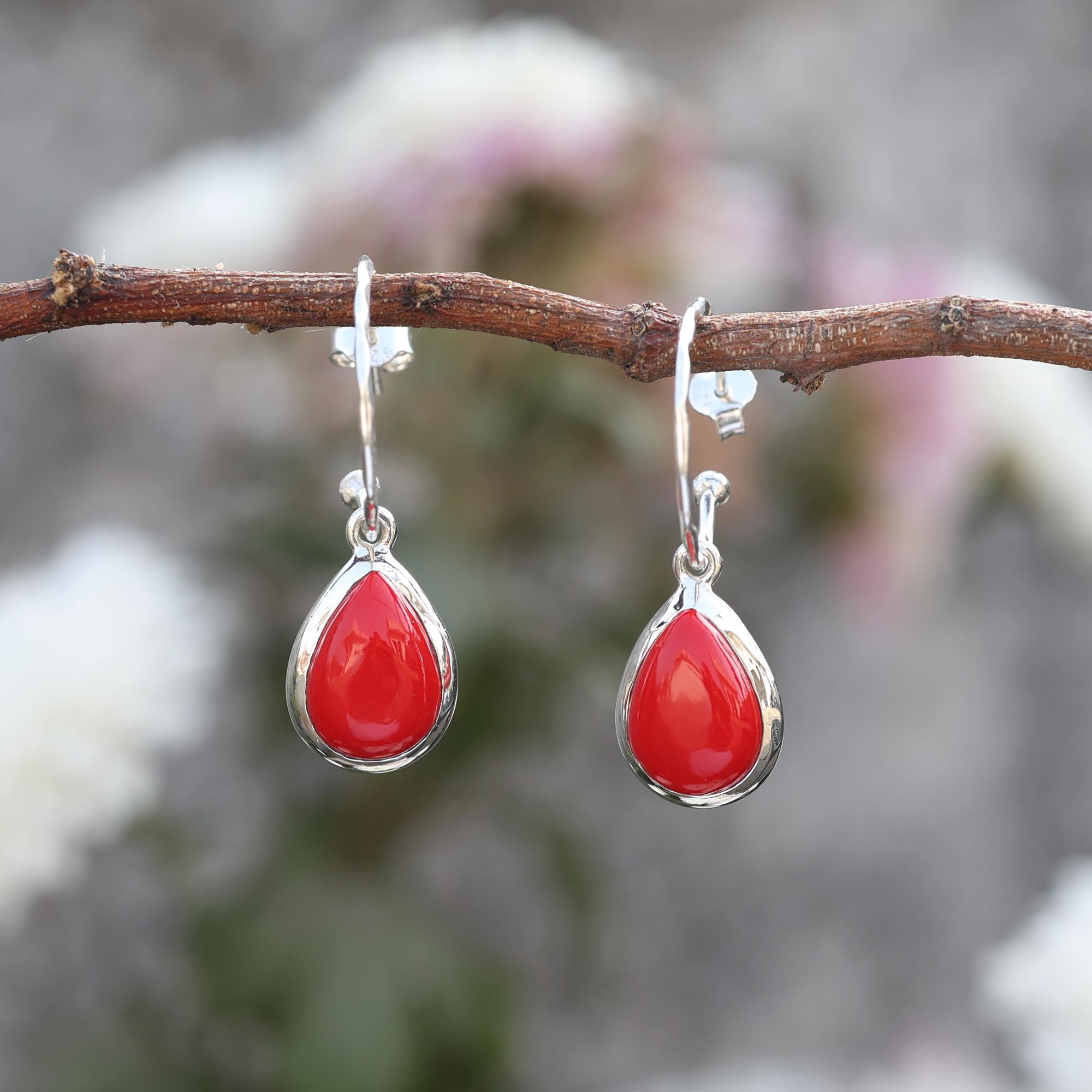 

Sterling Silver, Gemstone Jewelry, Women Earrings, Gift For Her, Handmade Jewelry червоний