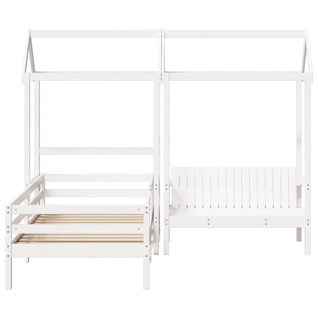 Solid Wood Bed and Bench with Roof White 80x200 Cm Pine Wood