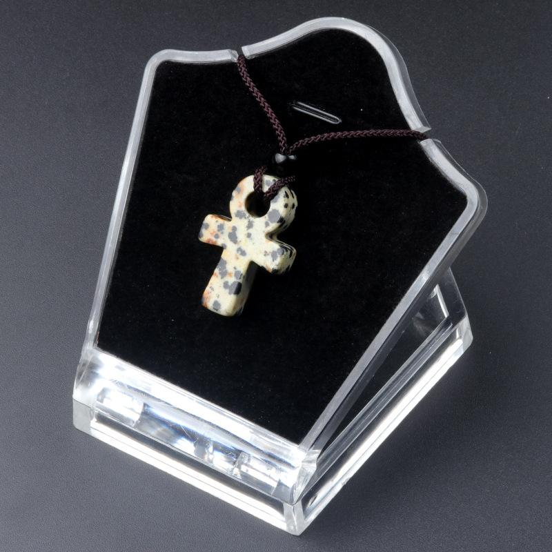 Ancient Egyptian Ankh Cross Engraved Natural Agate Stone Amulet Pendant Necklace Adjustable Wave Necklaces Unisex NaturalCrystal