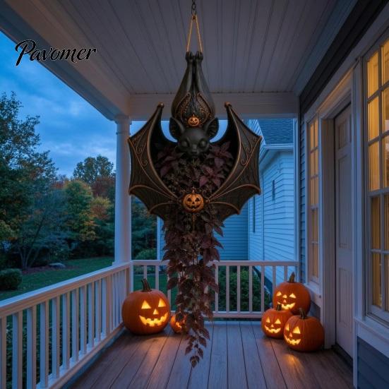 Gothic Plant Pot for Porch Halloween Hanging Planter Indoor Outdoor Use, Bat Cat Witch Raven Decorative Home Accessory Holder, Spooky Wall Mounted