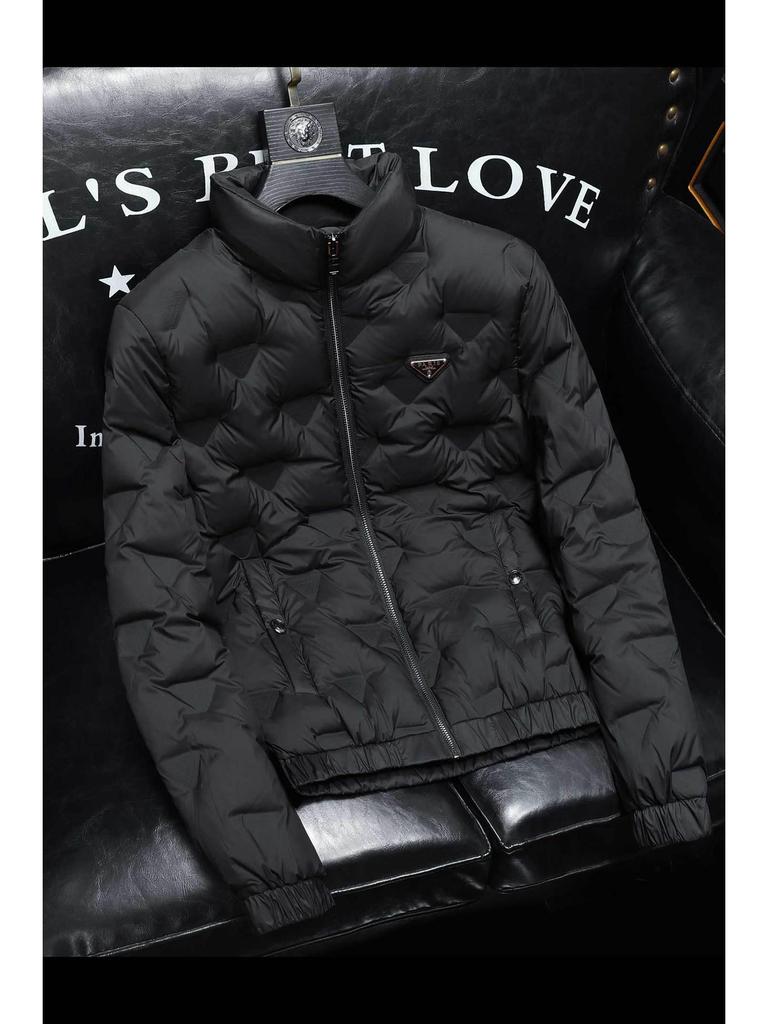 2025 European Style Men's Trendy Dark Floral Stand Collar Down Jacket