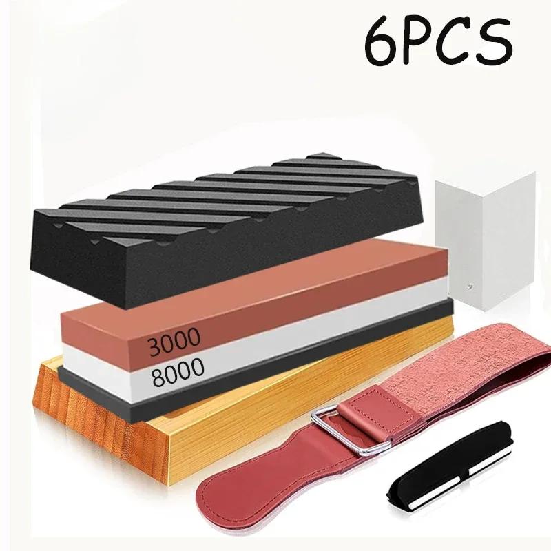 Profesionální sada kamene na broušení nožů 400/1000 3000/8000 Zrnitost Protiskluzová bambusová základna Oboustranné vedení nože brousek