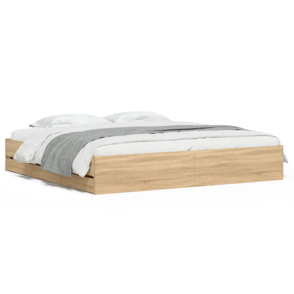 Vidaxl Bed Frame with Drawers, Sonoma Oak, 160X200 Cm