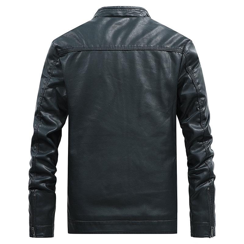 Large Size Leather Coat Autumn and Winter Solid Color Stand Collar PU Leather Jacket Casual Motorcycle Wear Thickened Coat