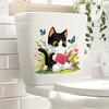 Reading Kitten with Butterflies and Flowers Toilet Wall Sticker Self-Adhesive Removable for Bedroom Living Room Bathroom Decor
