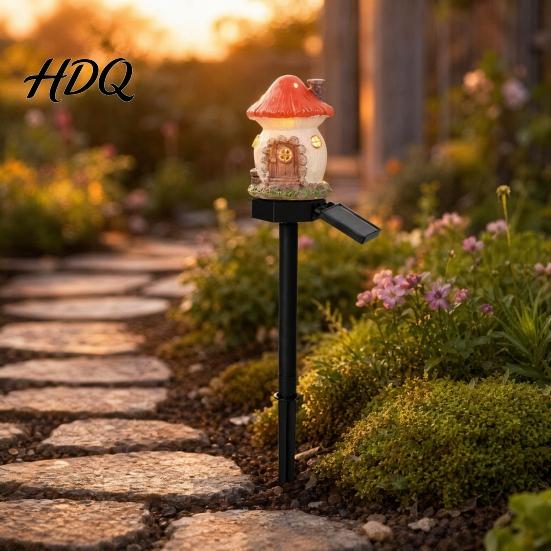 Solar Pathway Lights Mushroom Lights House Statue Fairy Cottage Garden Stake Light Waterproof Outdoor Landscape for Yard Patio Lawn Decorative