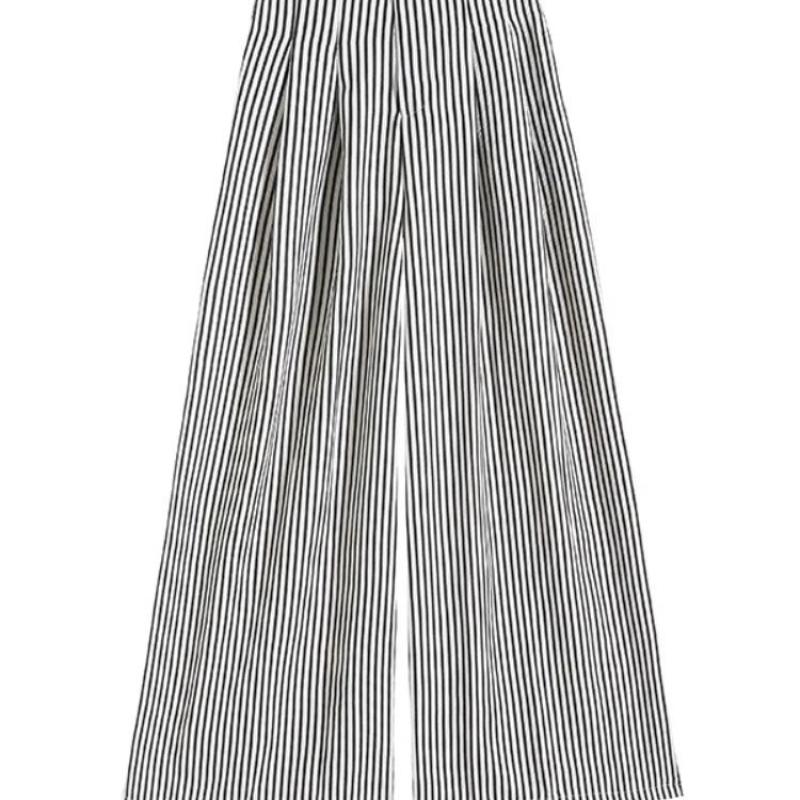Striped Wide-leg Pants for Women in Summer Thin New High-waist Loose Straight-leg Casual Floor Trousers