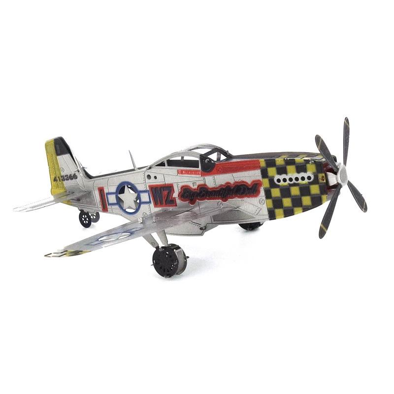 Stainless Steel Mustang Airplane 3D DIY Metal Puzzle - Glue-Free Assembly Toy