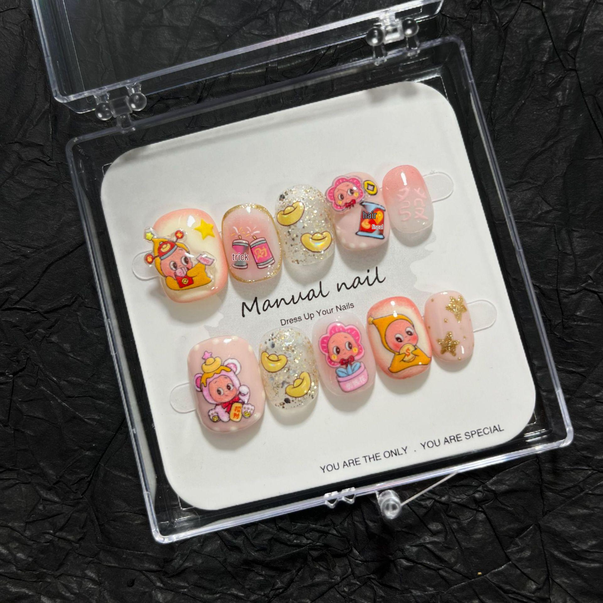

Star People Handmade Cute Cartoon Girl Nail Art Stickers A680 - Removable, Short, and Round Design L