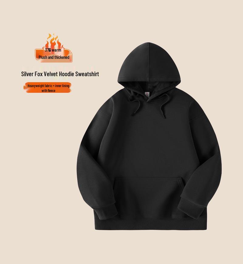 400g Hua Cotton Fleece Hoodie: Unisex Drop-Shoulder Sweatshirt for Warmth, Style 702 M