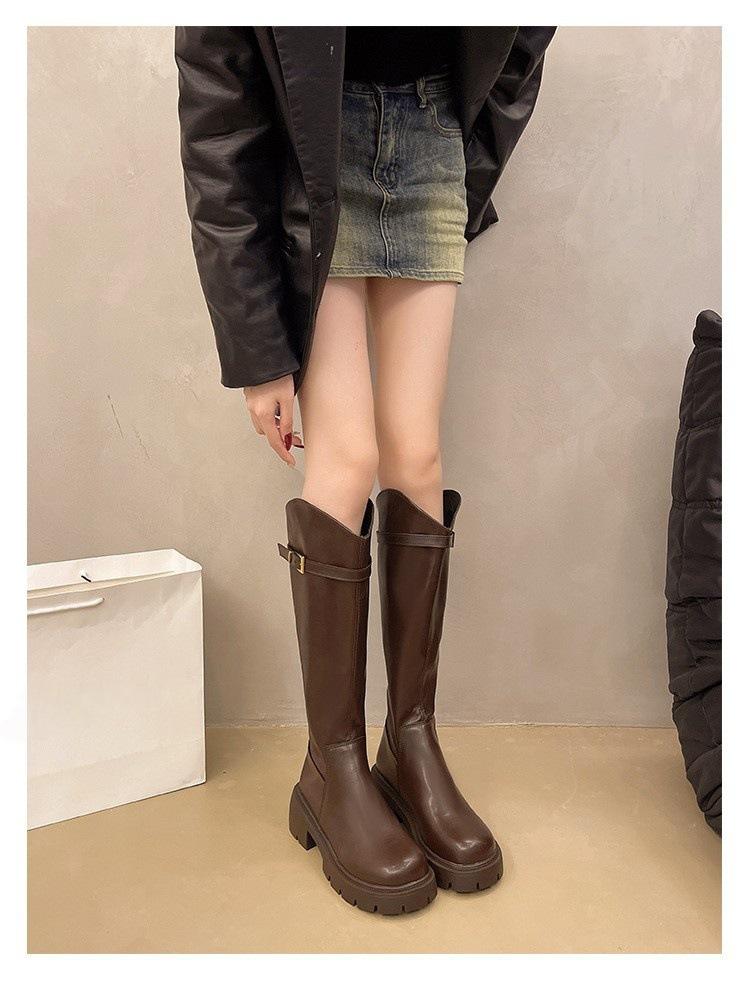 Fashion versatile boots women's autumn 2025 new thick heel high boots temperament thin high sense knight boots