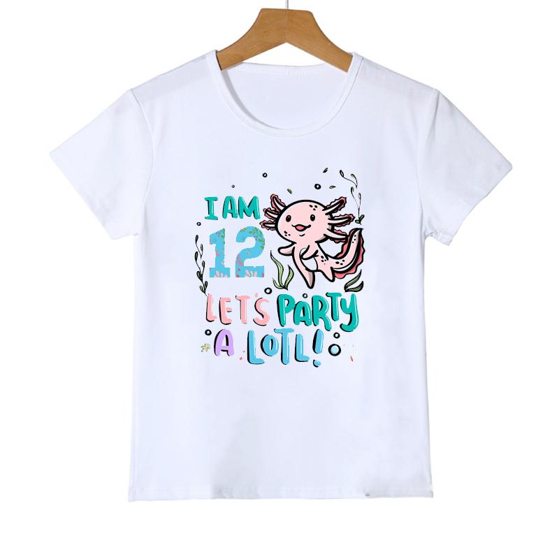 Compleanno dal 3° al 14° Axolotl HO 10 ANNI FESTEGGIAMO TANTO A Lotl Kawaii Maglietta per Bambine Regalo di Compleanno Maglietta Moda Abbigliamento Bambini Maglietta