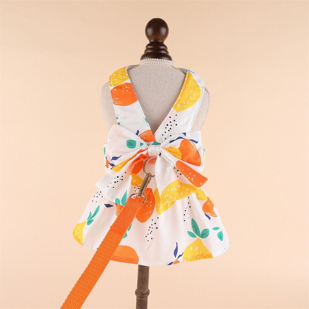 Sweet Dog Bowknot Princess Dress Breathable Dog Dress and Leash Set Thin Cat Skirt  Summer