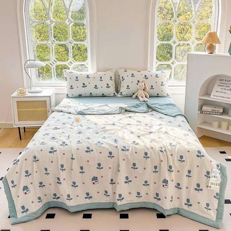 Cute Cartoon Printed Thin Blanket Summer Cooling Air Condition Quilt Single Double Bed Household Lightweight Comforter Bedspread