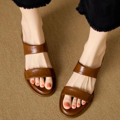 Französische Retro-Sandalen Damen Sommer neue Ein-Wort- mit dickem Absatz Hausschuhe, schlichte und vielseitige Römerschuhe weiche Sohle