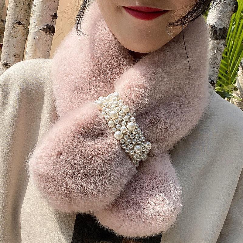 Women Winter Faux Rabbit Fur Scarf Warm Soft Neck Warmer Korean Style Collar Cozy Neck Shawl for Autumn Winter Fashion Accessory