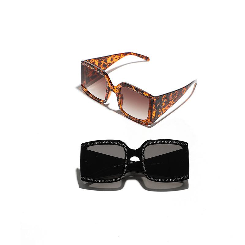 Glasses Oversized Frame Sunglasses Men, Diamond-Encrusted Leopard Print High-End Square Sunglasses Women