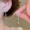 Korean Zircon Bow Fringed Earrings for Women, Light Luxury, High-end Sense, Sweet Earrings, Unique and Beautiful Commuter Earrings for Women