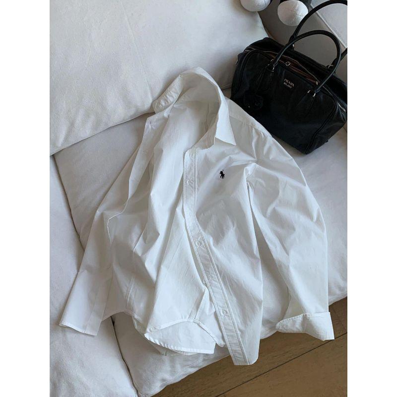 

Korean Style White Shirts Women s Spring Summer 2025 New Design Sense Niche Lapel Loose Long sleeve Small Embroidery Top White One size