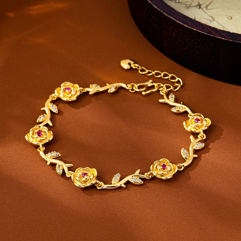 

Вьетнамский браслет из розового золота с цирконами - Женский элегантный дизайн, Долговечное сохранение цвета