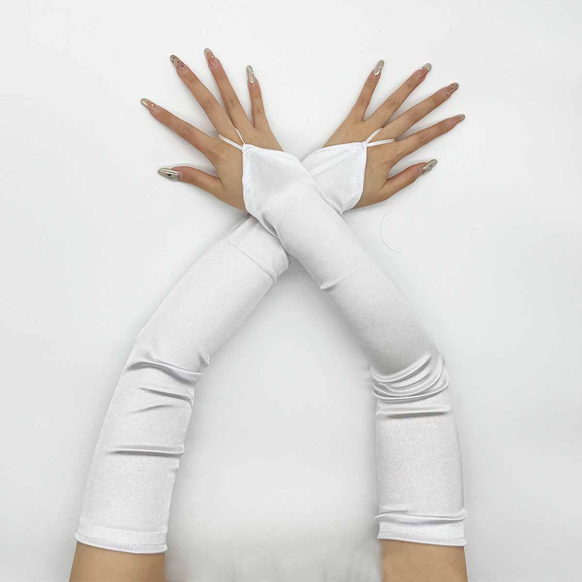 

Women Satin Hook Finger Long Fingerless Gloves Bride S Wedding Dress Performance Party Retro Style Opera Etiquette Accessories One Size