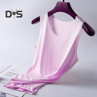 Unterhemd für Damen, Eisseide, nahtlos, ärmellos, reine Farbe, Übergröße, dehnbar, Rundhalsausschnitt, trocken, kühlend, Camisole für Sommer, Dating, Büro, Urlaub