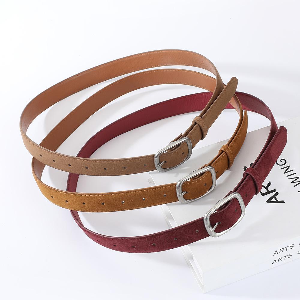 Women's Anti-leather Suede Belt, Women's Retro Distressed Silver Needle Buckle Paired with Jeans, High-end New Belt