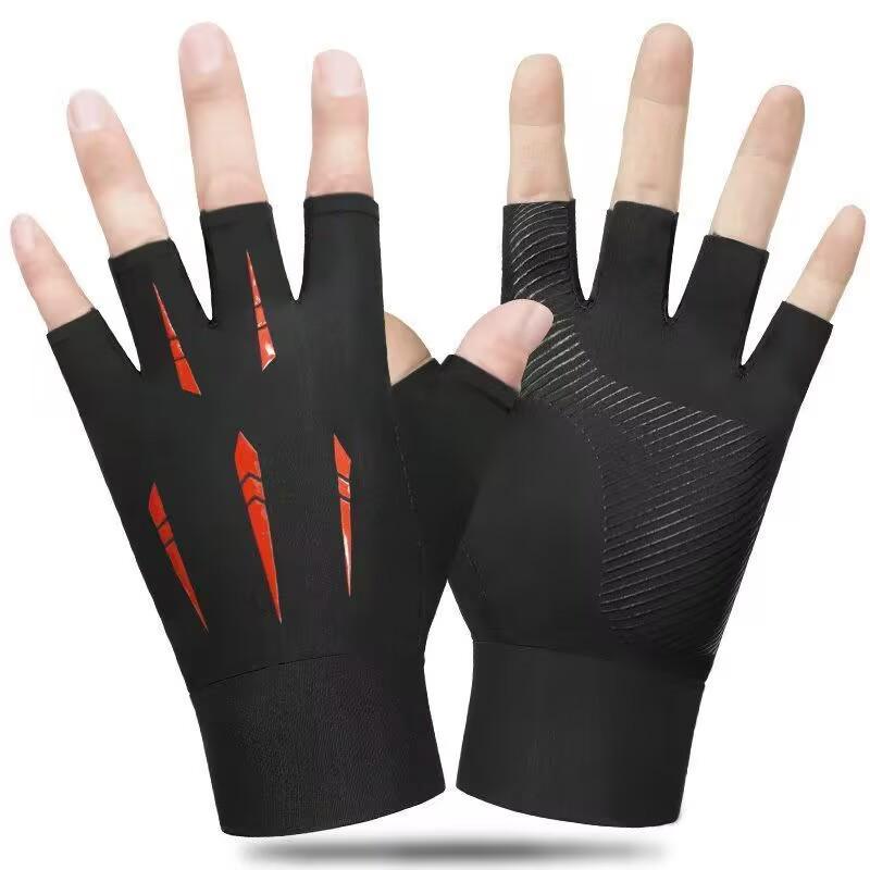 Men's Summer Cycling Fingerless Gloves: Sun Protection, Anti-Slip, Ice Silk for Riding, Driving, and Fishing.