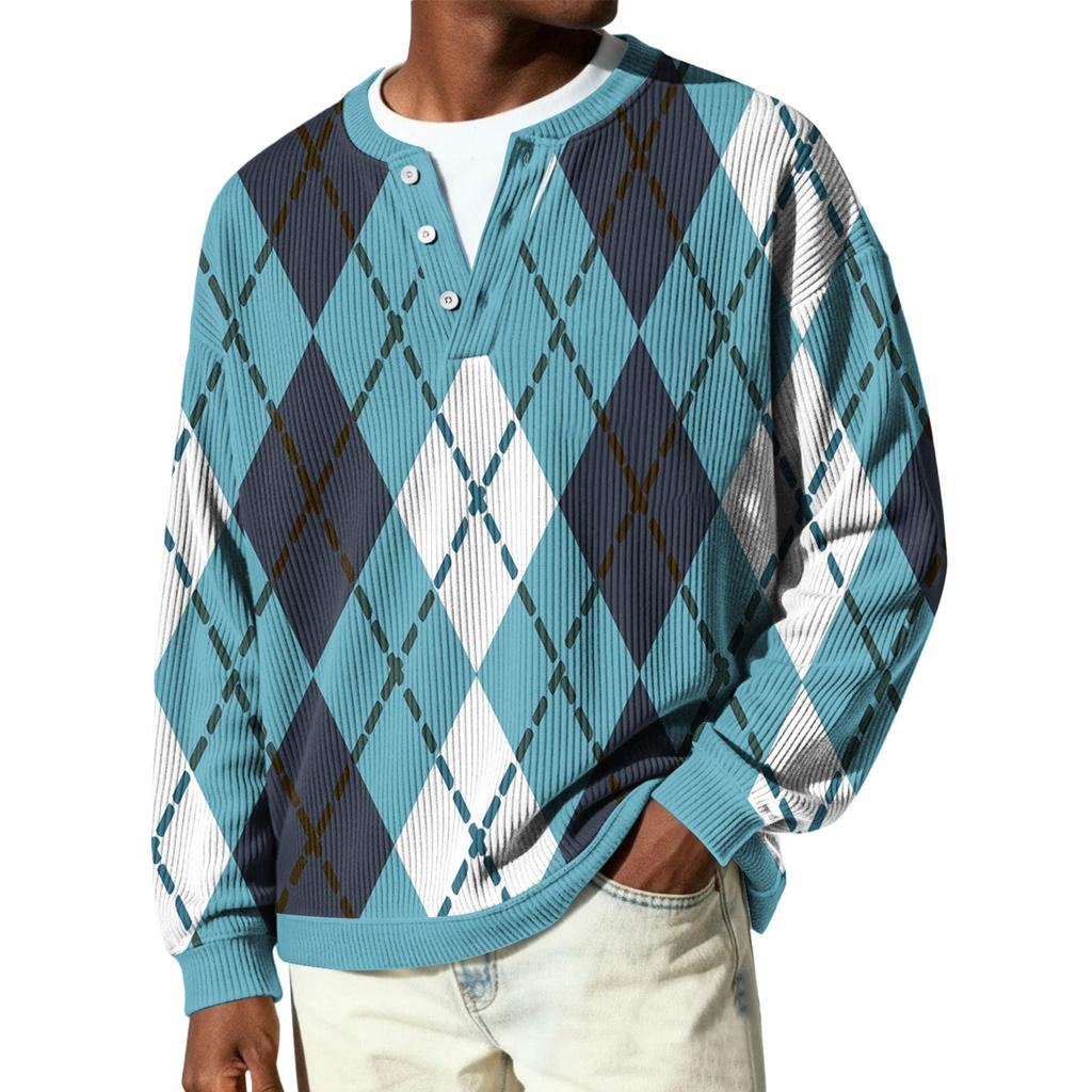 Herren Button-Down Kragen Langarm Rippstrick Pullover