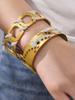 18K Gold Plated Honeycomb Pattern Stainless Steel Wide Bracelet with Zirconia Inlaid - European & American Fashion.
