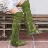 Fashion Bohemia Knee-length Women Boots Ethnic Personality High Tassels Faux Suede Girl Flat Bottom Long Botas Mujer