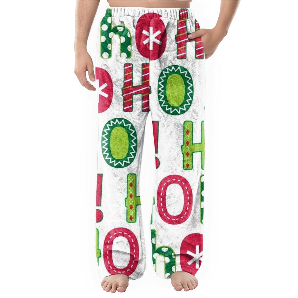 Men's Flannel Pocket Casual Pants, Printed Pocket Casual Pants, Home Sleeping Pants