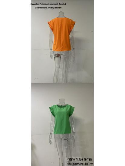 Women's Short Sleeve Round Neck Pleated Top