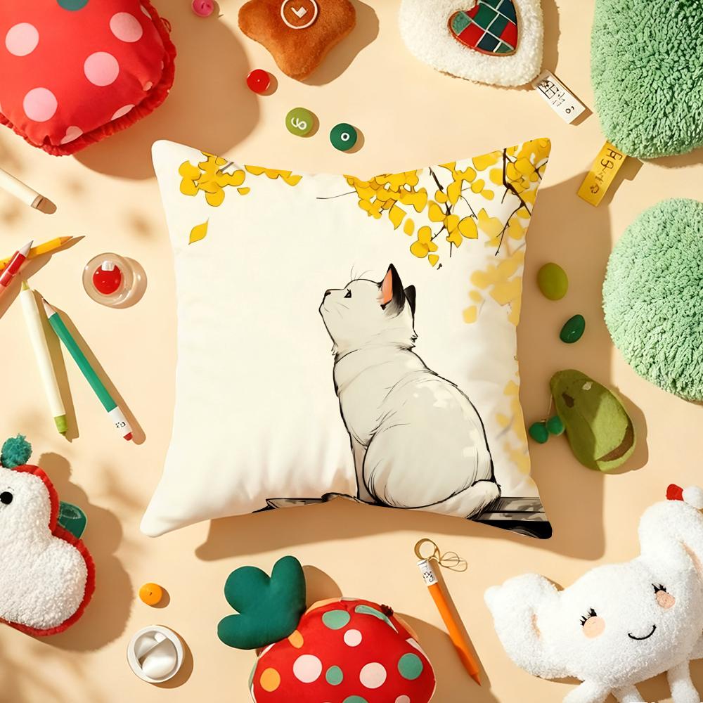 Autumn Cats Cushion Cover Soft Short Plush DoubleSided Printing Home Decor Machine Washable Pillow Case Gift