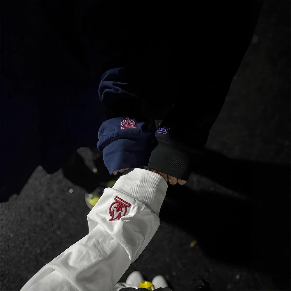 Unisex bluza z haftem płomienia - jesienno-zimowa koszulka z długim rękawem, luźny krój, warstwa bazowa