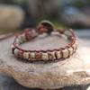 Freeform Shoushan Stone 5x7 Emperor Leather Woven Bohemian Bracelet