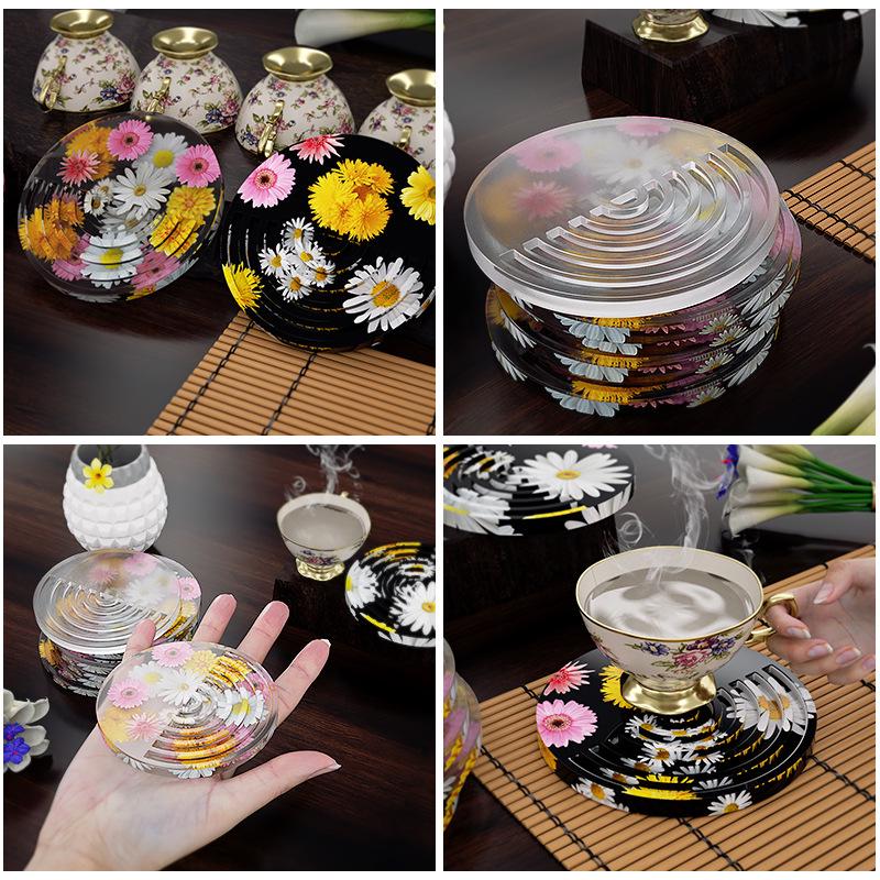 Poppy DIY Crystal Epoxy Coaster Silicone Mold - Half-Moon Stripes Round Resin Display Stand