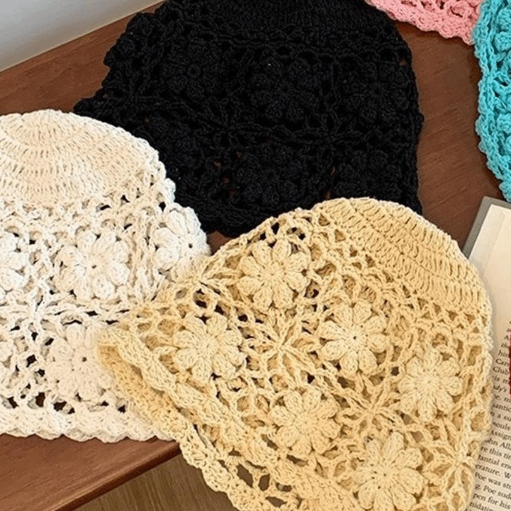 Hollow Knit Basin Caps Handmade Beanies Cap Korean Crochet Flower Hat  Outdoor
