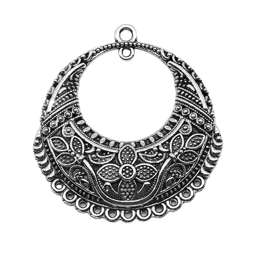 Irregular Oval Frame Connectors Moon Hammered Texture Links For Earring Making
